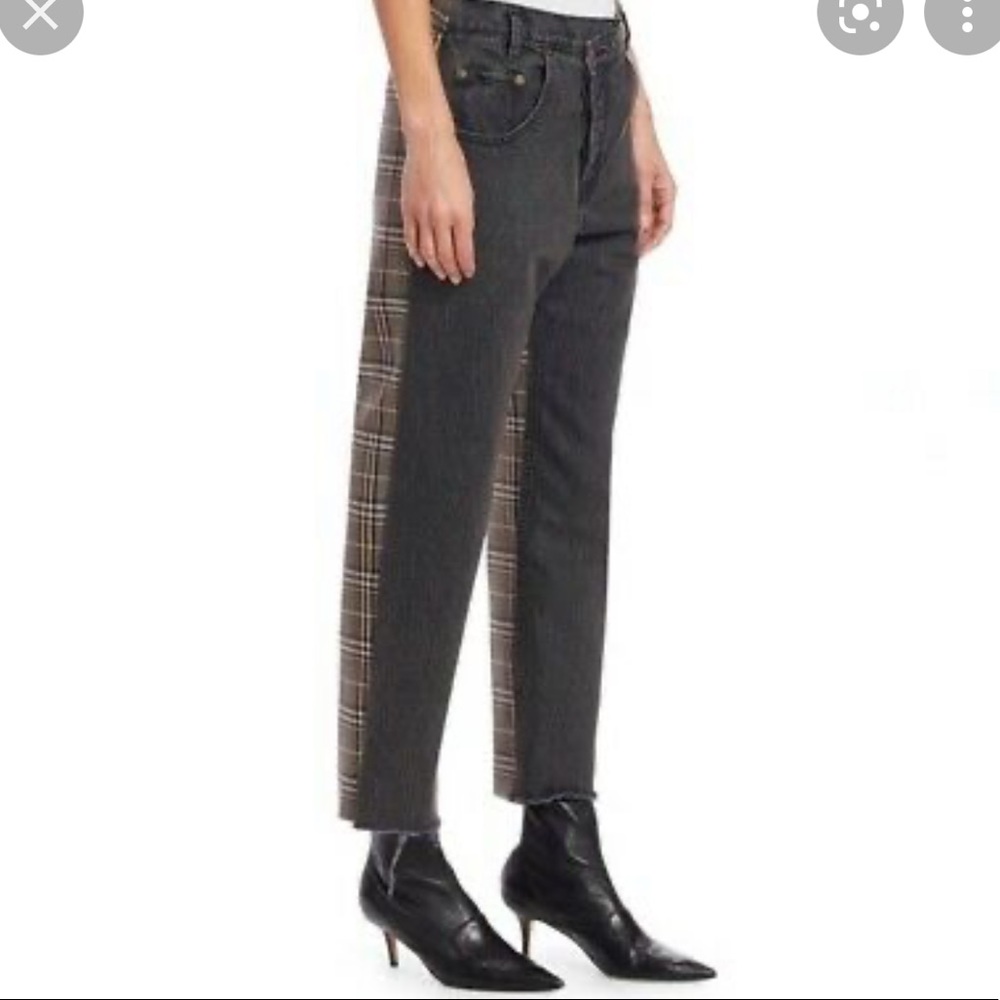 MONSE Black Jeans with Brown Plaid Side Panels